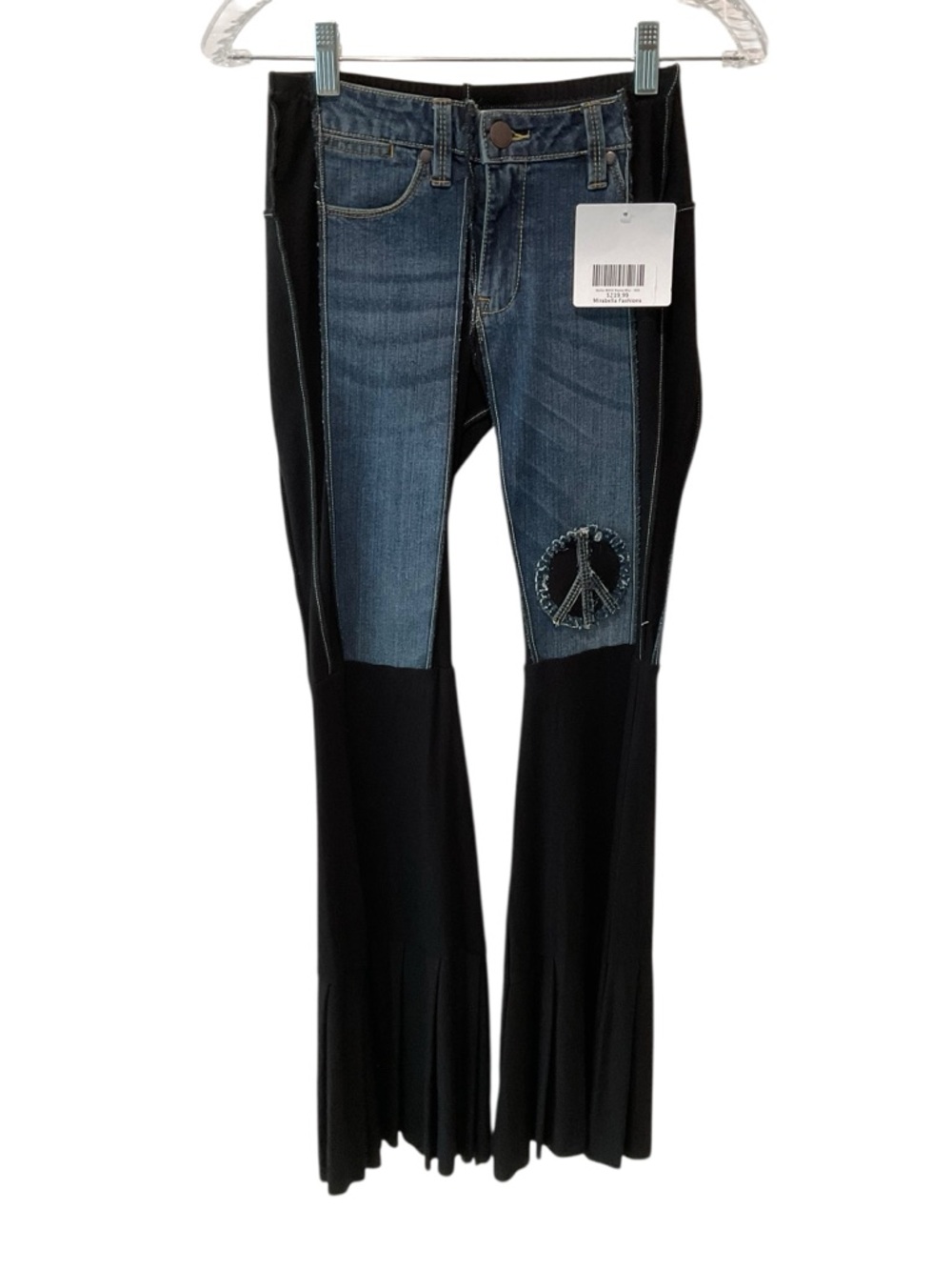 Boho Patchwork Flare Pants Peace Sign Bell Bottom Festival XXS NWT - Picture 9 of 12